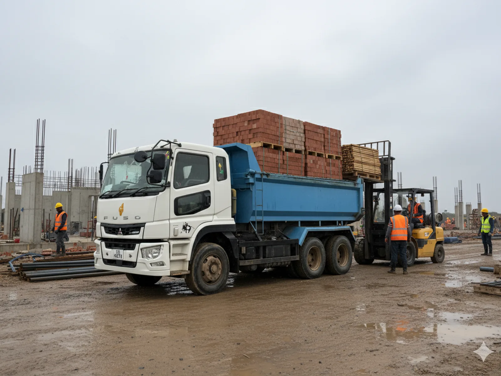 Dump truck delivering aggregates