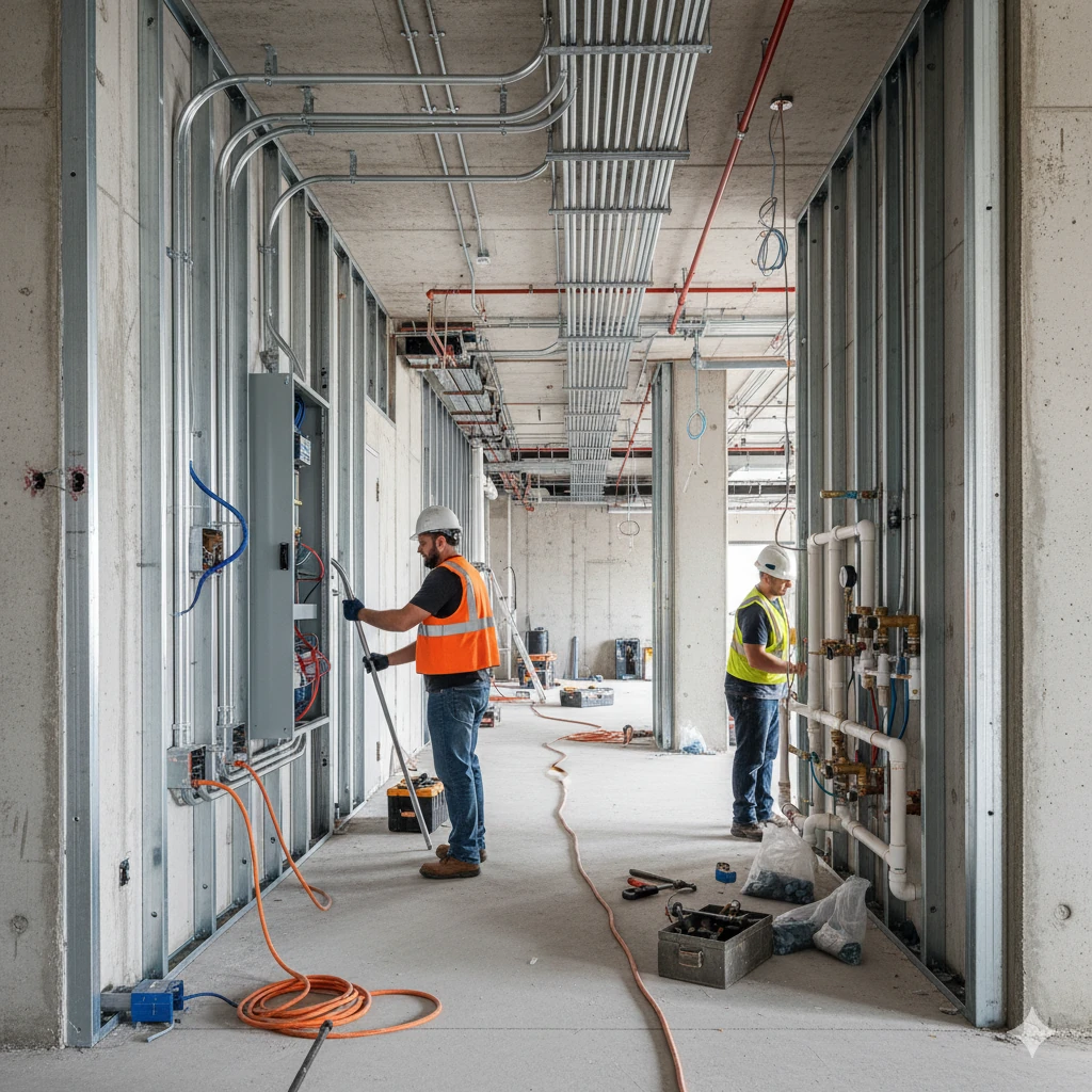 Electrical and plumbing installation